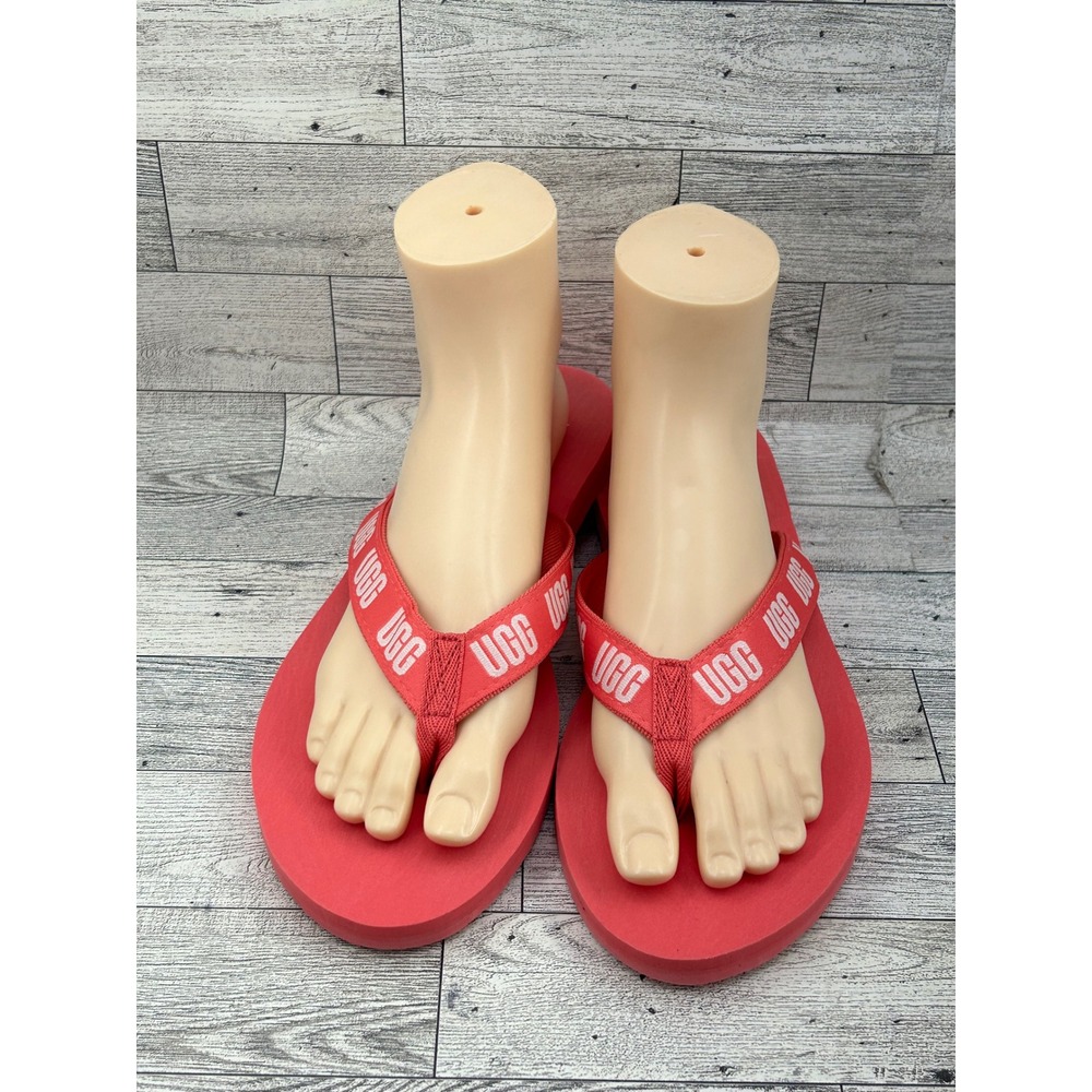 UGG Tawney Logo Flip Flops Red Webbing Thong Sandals Women Sz 10 1101094